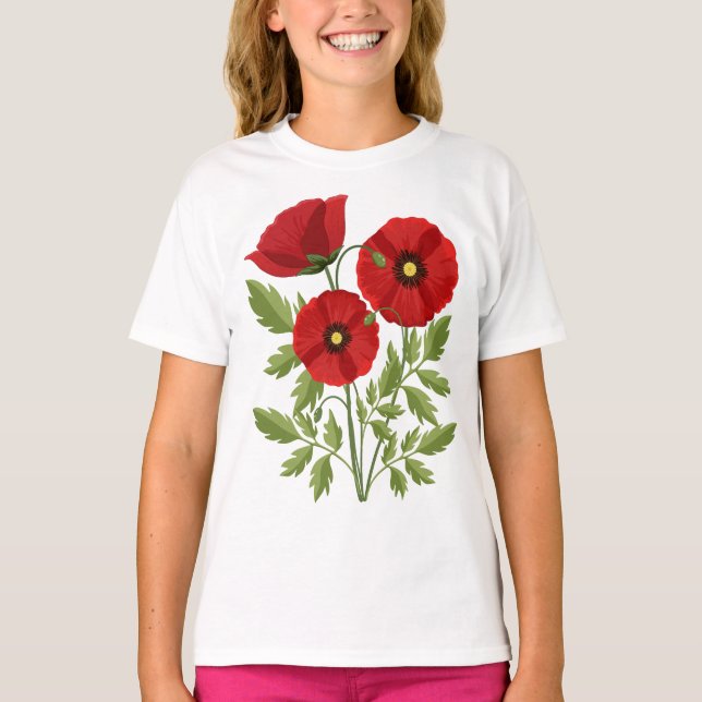 Camiseta Poppy alegre Flores de Verão (Frente)