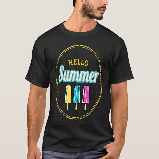 Camiseta Popsicle Hello Summer Vintage Sorvete Retro (Frente)