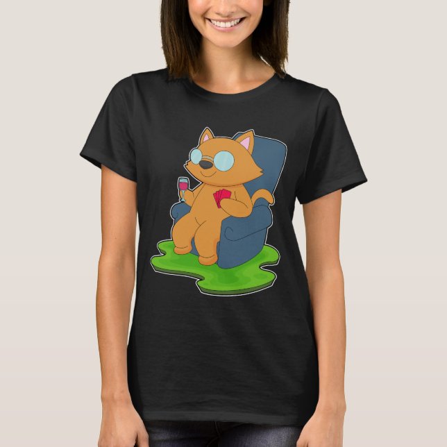 Camiseta Pôquer de gato Cartas de pôquer Jogo de cartas (Frente)