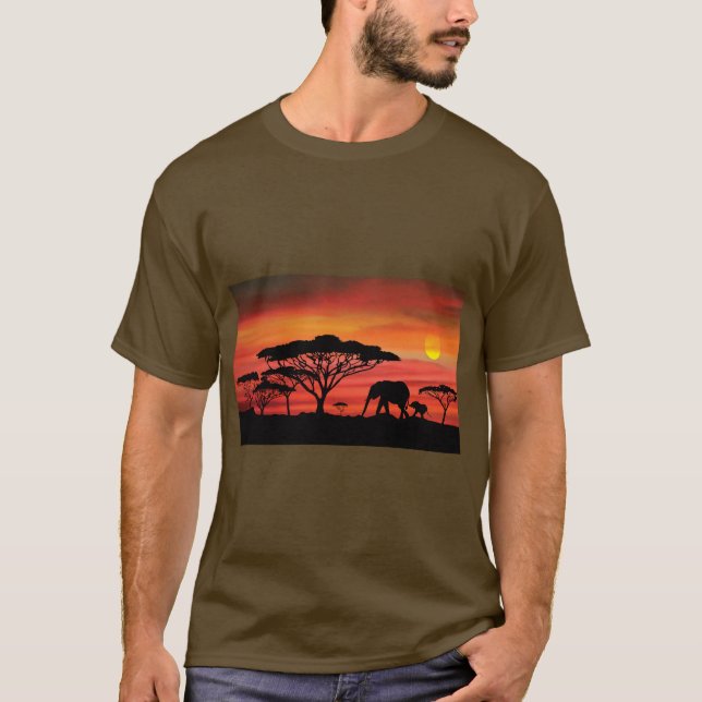 Camiseta Pôr do Sol Africano Elefante (Frente)