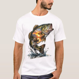 Camiseta Pôr do Sol Bass Dupla Exposição Pesca