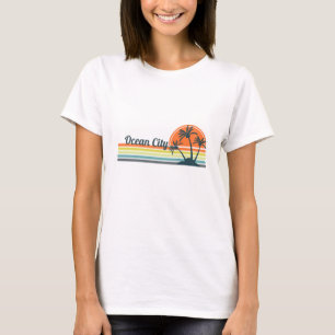 Camiseta Pôr do Sol da Cidade do Oceano Retro