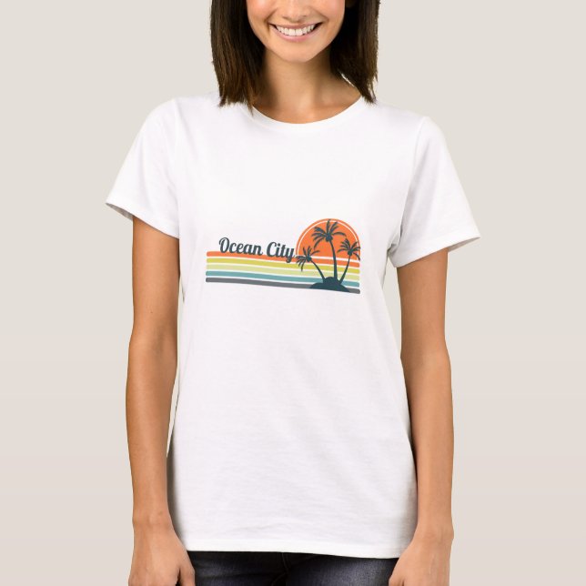 Camiseta Pôr do Sol da Cidade do Oceano Retro (Frente)