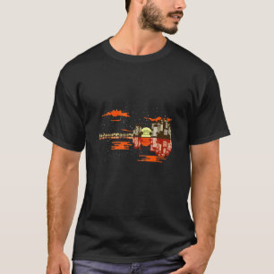 Camiseta Pôr do Sol da Guitarra Reflexo do Lago da Cidade D