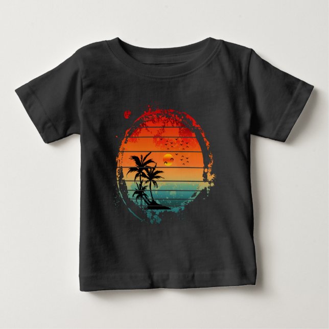 Camiseta pôr do sol da moda com palmeira (Frente)