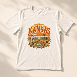 Camiseta Pôr do Sol da Pradaria na Antiga Rota 66 do Kansas