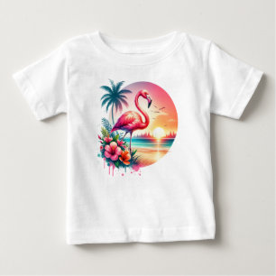 Camiseta Pôr do Sol de Flamingo Rosa Clipart-93938
