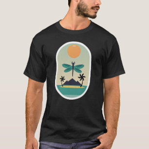 Camiseta Pôr do Sol de Libélula Tropical Vibes de Ilha Retr