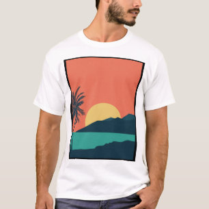 Camiseta Pôr do Sol de Palmeira, Ilha, Arte Abstrata Boho