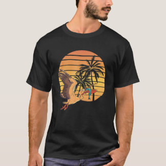 Camiseta Pôr do Sol de Verão Pelicano Ave Animal Peixe Pega