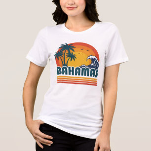Camiseta Pôr do Sol de Verão Retro Bahamas Praia 70 Palmeir