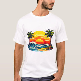 Camiseta Pôr do Sol de Verão Vintage Palmeiras Ondas da Pra