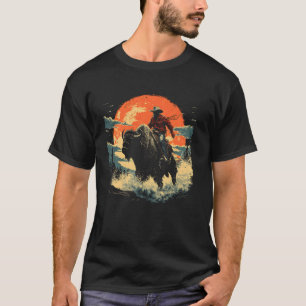 Camiseta Pôr do sol do búfalo do bisão do cowboy ocidental