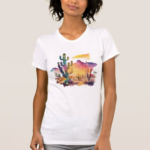 Camiseta pôr do sol do deserto com aquarela mexicana