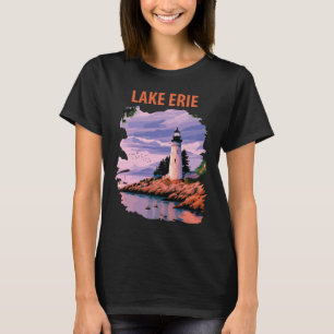 Camiseta Pôr do sol do farol do lago Erie Viagem Retro