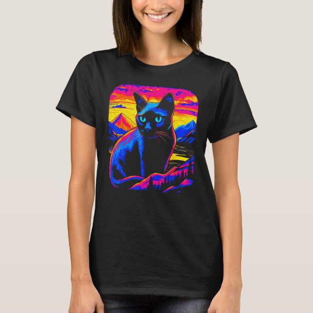 Camiseta Pôr do sol do gato siamês (Frente)