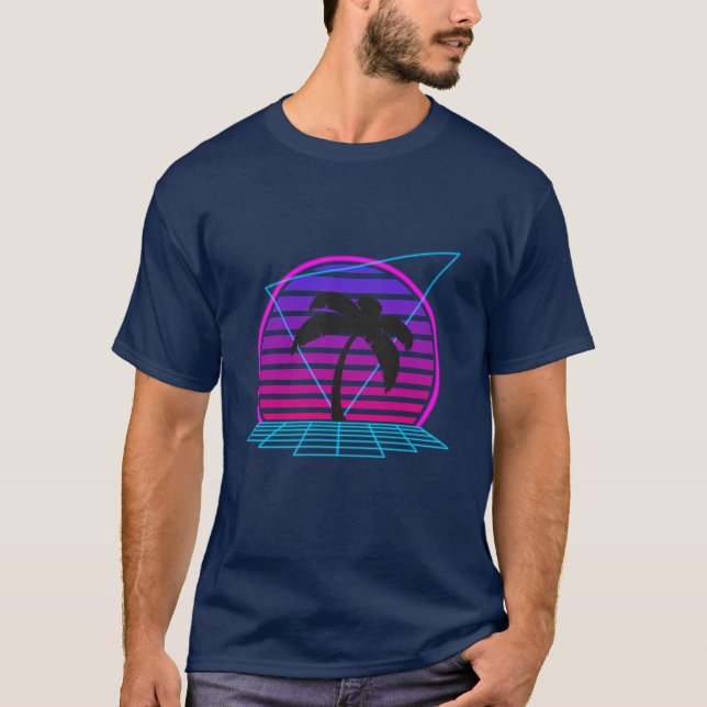 Camiseta Pôr do sol dos anos 90 com palmeira em estilo Synt (Frente)