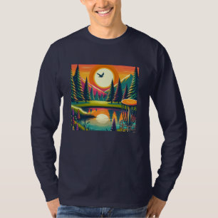 Camiseta Pôr do Sol e Árvores do Golf de Disco Retroativo