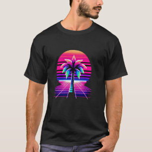 Camiseta Pôr do Sol e Palmeira em Pixel Art dos Anos 80 Ret