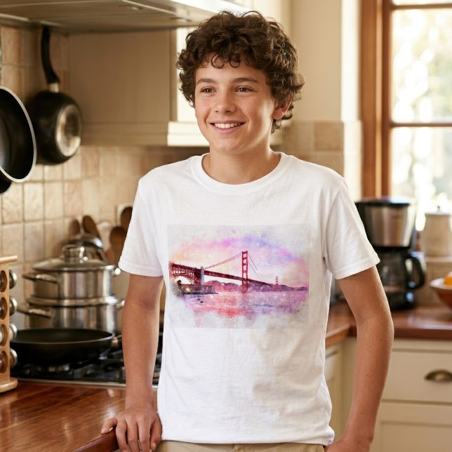 Camiseta Pôr do sol Golden Gate Bridge Pastel em São Franci (Sunset Golden Gate Bridge Pastel in San Francisco. Boy Basic White T-Shirt)