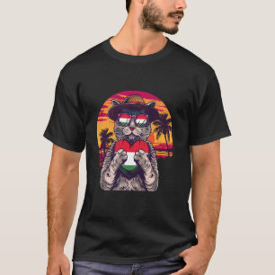 Camiseta Pôr do Sol Hungria Gato Tropical Bandeira Húngara 