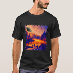 Camiseta Pôr do sol laranja colorido com patos em um lago