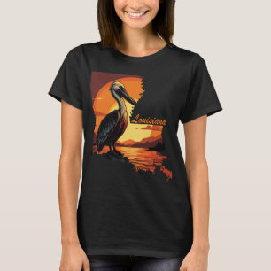 Camiseta Pôr do Sol Laranja do Pelicano da Louisiana Viagem
