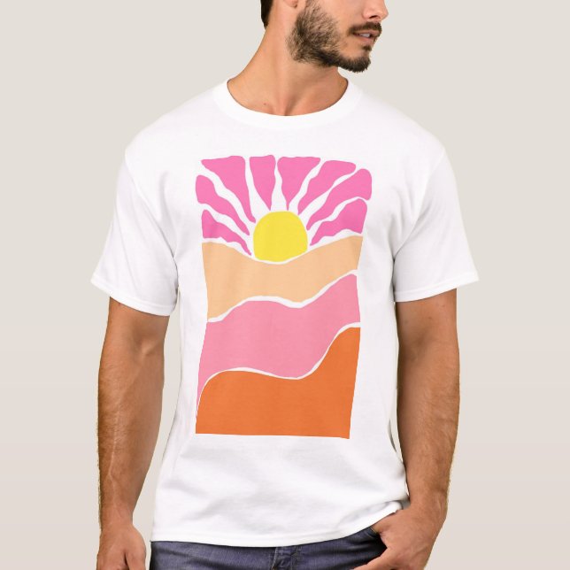 Camiseta Pôr do sol laranja e rosa pálido Boho  (Frente)