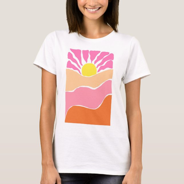 Camiseta Pôr do sol laranja e rosa pálido Boho  (Frente)