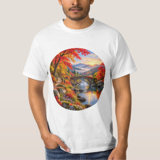 Camiseta Pôr do Sol na Ponte de Pedra do Vale de Outono na