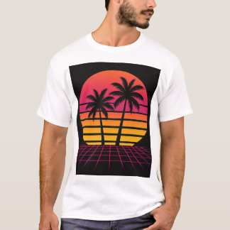 Camiseta pôr do sol neon com palmeiras