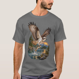 Camiseta Pôr do sol no lago da montanha de pesca de águia-p
