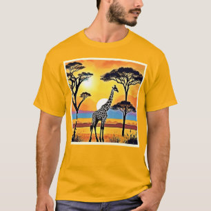 Camiseta Pôr do Sol no Safari: Abraço da Girafa