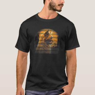Camiseta pôr do sol retrô bonito gato amarelo girassol lua