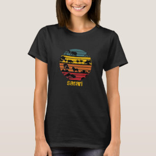 Camiseta pôr do sol retrô e animais africanos