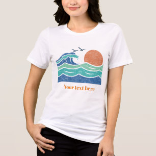Camiseta Pôr do Sol Retro e Oceano Eu Surfo as Ondas