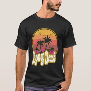 Camiseta Pôr do sol retrô na praia de Long Beach Califórnia