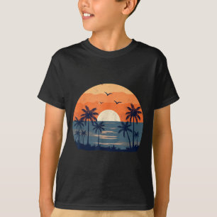 Camiseta Pôr do Sol Retro Palmeira Nascer do Sol Praia Trop
