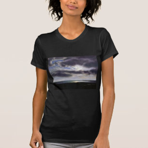 Camiseta Pôr do sol sobre a pintura a aquarela do lago