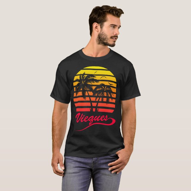 Camiseta Por do sol tropical de Vieques 80s (Frente Completa)