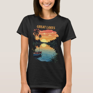 Camiseta Pôr do Sol Tropical dos Grandes Lagos Viagem Retro