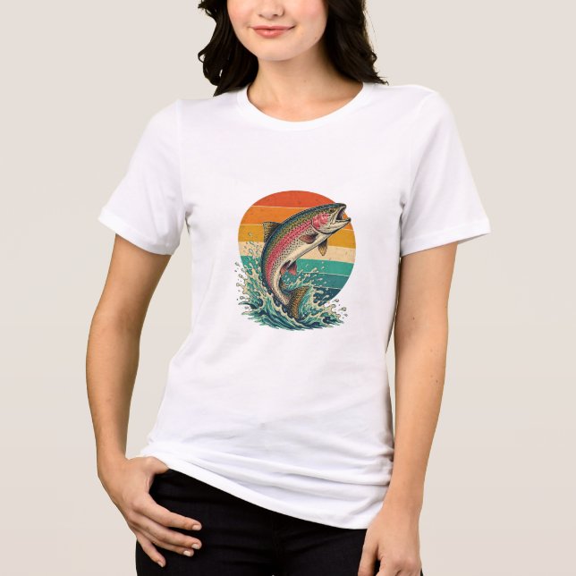 Camiseta Pôr do sol truta arco-íris retrô (Frente)