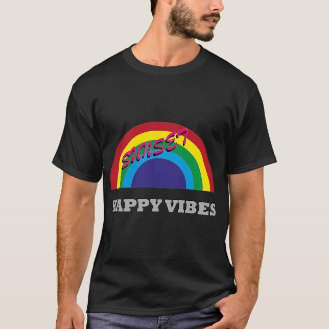 Camiseta Pôr do sol, Vibrações felizes (Frente)