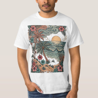 Camiseta Pôr do sol vintage do Havaí e palmeiras
