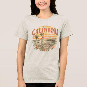 Camiseta Pôr do sol vintage do píer de Santa Mônica na Cali