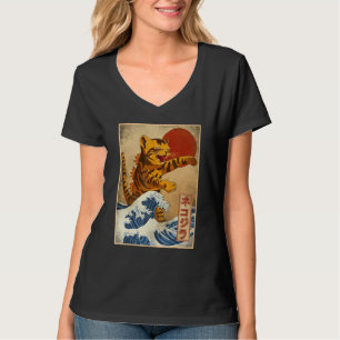Camiseta Pôr do sol vintage gato japonês Kitty Onda Grande 