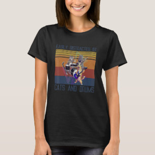 Camiseta Pôr do Sol Vintage Por Gato Baterista Legal Tocan