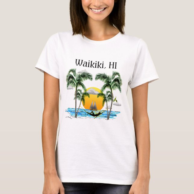 Camiseta Por do sol Waikiki Havaí da praia (Frente)