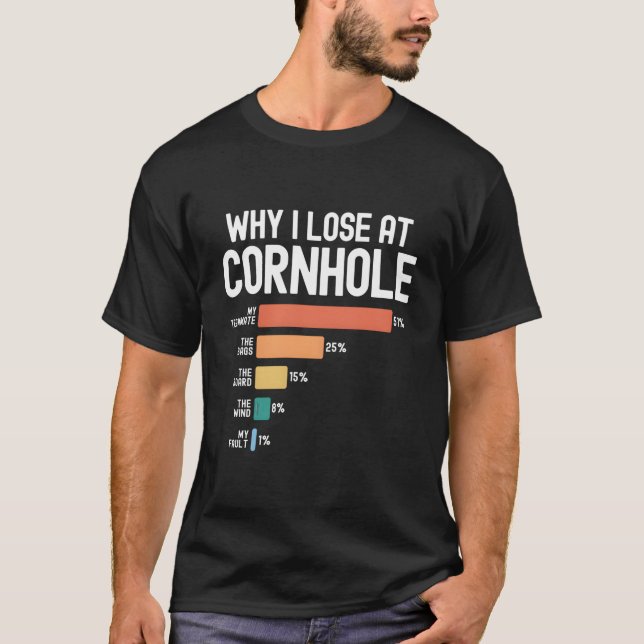Camiseta Por que eu perco no Cornhole (Frente)