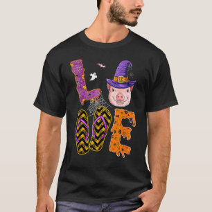 Camiseta Porco Ama Porco de Chapéu de Bruxa de Halloween